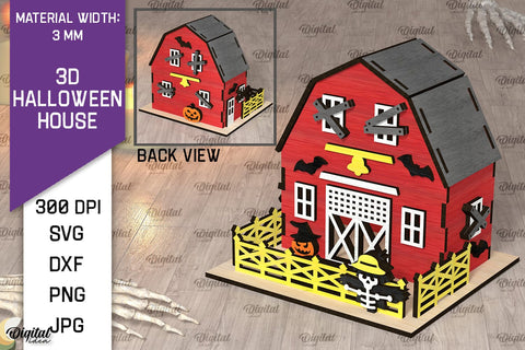 3D Halloween House Laser Cut. Spooky Halloween House SVG SVG Evgenyia Guschina 