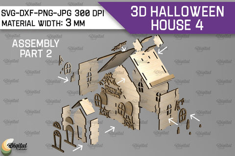 3D Halloween House Laser Cut. Spooky Halloween House SVG SVG Evgenyia Guschina 