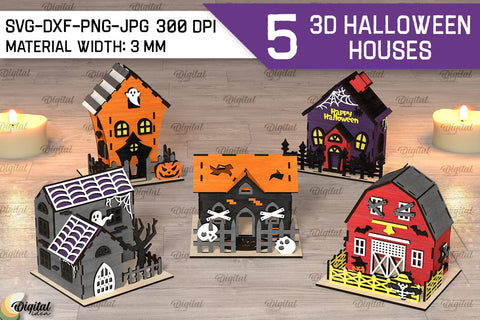 3D Halloween Houses Laser Cut Bundle. Spooky Halloween SVG SVG Evgenyia Guschina 