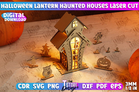 3D Halloween Lantern Haunted House Bundle | Halloween Décor | Shadowbox | CNC Files SVG The T Store Design 