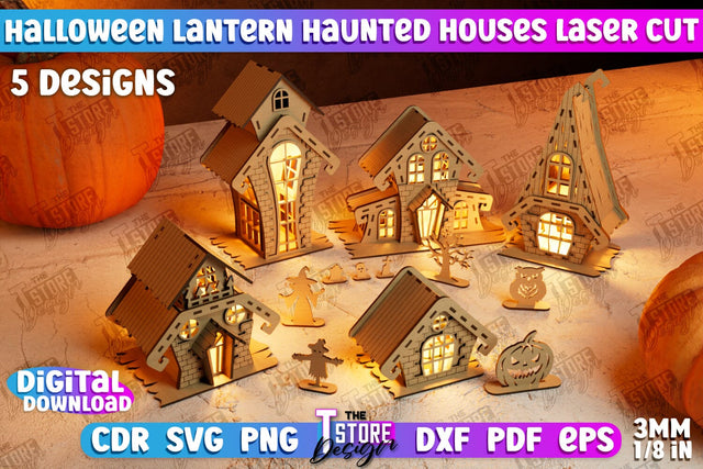3D Halloween Lantern Haunted House Bundle | Halloween Décor | Shadowbox | CNC Files SVG The T Store Design 