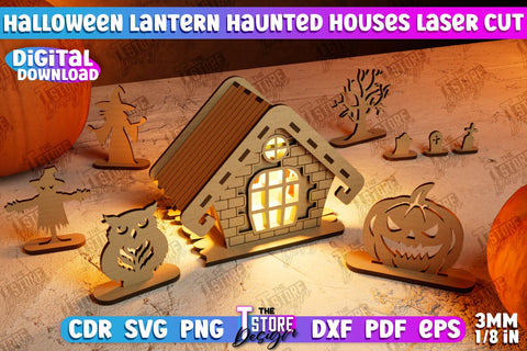 3D Halloween Lantern Haunted House Bundle | Halloween Décor | Shadowbox | CNC Files SVG The T Store Design 