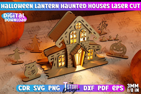 3D Halloween Lantern Haunted House Bundle | Halloween Décor | Shadowbox | CNC Files SVG The T Store Design 