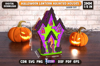 3D Halloween Lantern Haunted House | Halloween Décor | Seasonal Decorations | Holiday | CNC File SVG The T Store Design 