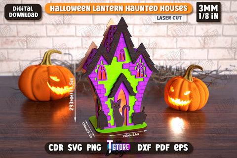3D Halloween Lantern Haunted House | Halloween Décor | Seasonal Decorations | Holiday | CNC File SVG The T Store Design 