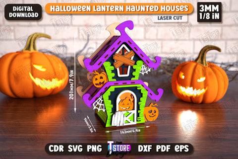 3D Halloween Lantern Haunted House | Halloween Décor | Seasonal Decorations | Holiday | CNC File SVG The T Store Design 