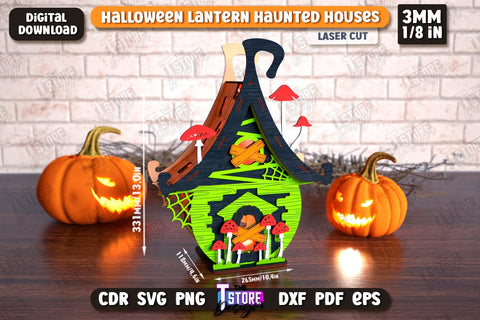 3D Halloween Lantern Haunted House | Halloween Décor | Seasonal Decorations | Holiday | CNC File SVG The T Store Design 