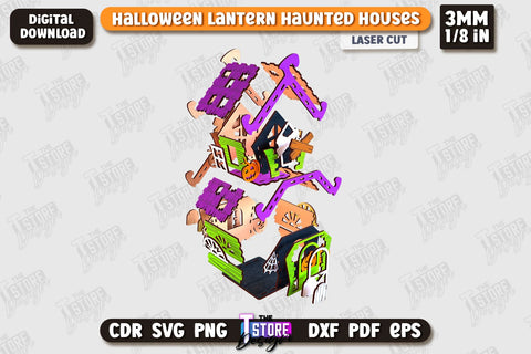 3D Halloween Lantern Haunted House | Halloween Décor | Seasonal Decorations | Holiday | CNC File SVG The T Store Design 