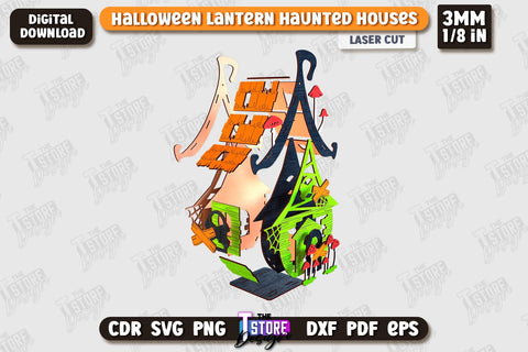 3D Halloween Lantern Haunted House | Halloween Décor | Seasonal Decorations | Holiday | CNC File SVG The T Store Design 