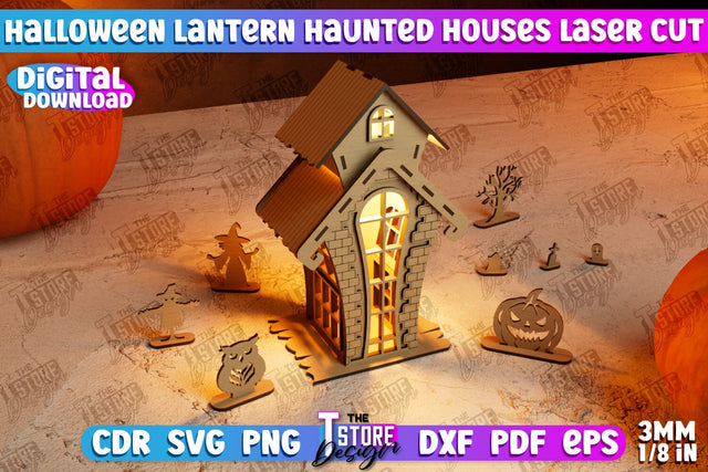 3D Halloween Lantern Haunted House | Halloween Décor | Shadowbox | CNC File SVG The T Store Design 