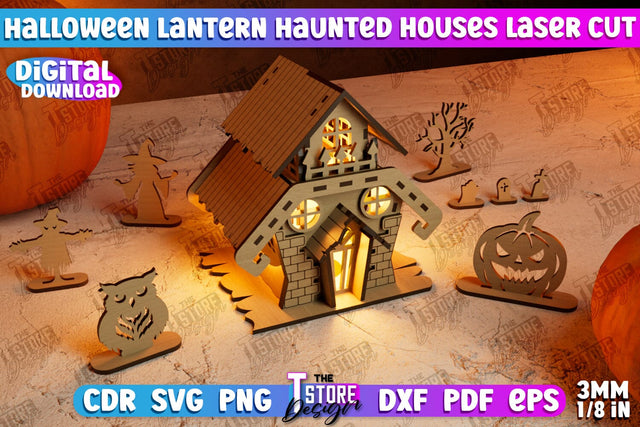 3D Halloween Lantern Haunted House | Halloween Décor | Shadowbox | CNC File SVG The T Store Design 