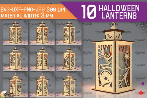 3D Halloween Lanterns Laser Cut Bundle. Halloween lamp SVG SVG Evgenyia Guschina 