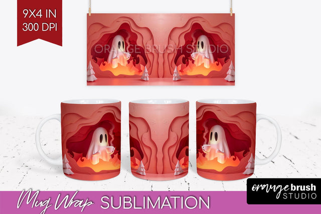 3D Halloween Mug Wrap - Spooky 15 oz Mug Sublimation Sublimation OrangeBrushStudio 