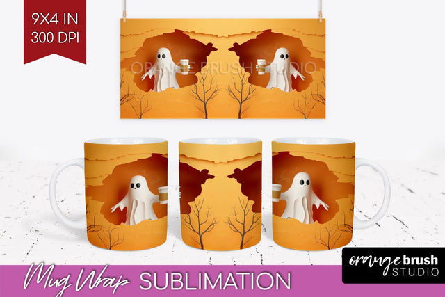 3D Halloween Mug Wrap - Spooky 15 oz Mug Sublimation Sublimation OrangeBrushStudio 