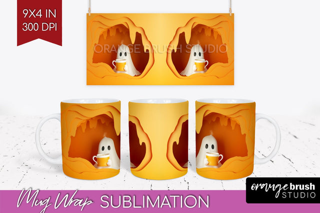 3D Halloween Mug Wrap - Spooky 15 oz Mug Sublimation Sublimation OrangeBrushStudio 