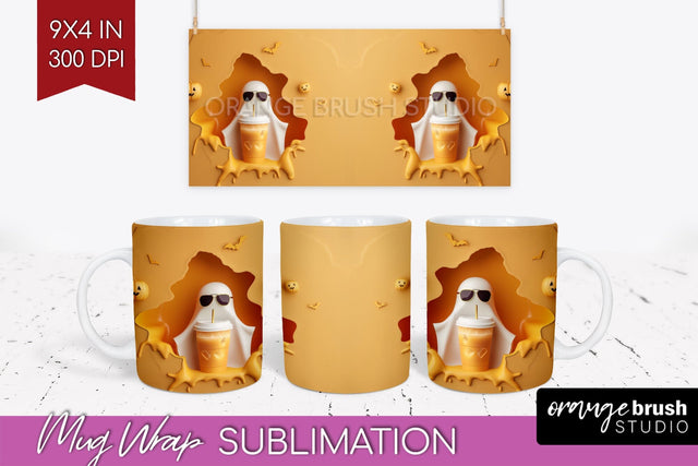 3D Halloween Mug Wrap - Spooky 15 oz Mug Sublimation Sublimation OrangeBrushStudio 