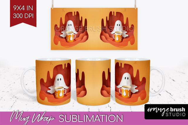 3D Halloween Mug Wrap - Spooky 15 oz Mug Sublimation Sublimation OrangeBrushStudio 