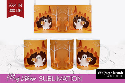 3D Halloween Mug Wrap - Spooky 15 oz Mug Sublimation Sublimation OrangeBrushStudio 