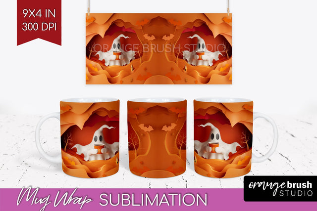 3D Halloween Mug Wrap - Spooky 15 oz Mug Sublimation Sublimation OrangeBrushStudio 