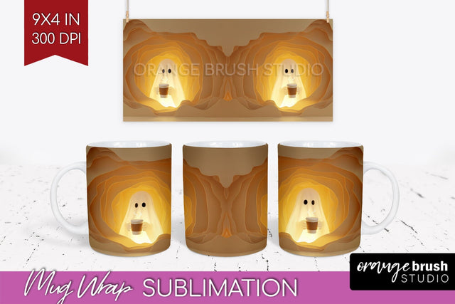 3D Halloween Mug Wrap - Spooky 15 oz Mug Sublimation Sublimation OrangeBrushStudio 