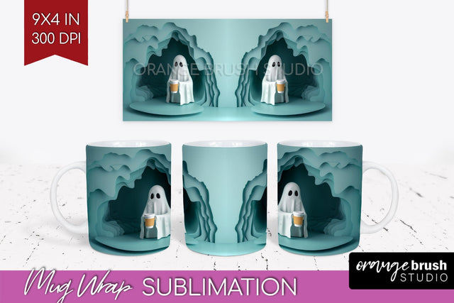 3D Halloween Mug Wrap - Spooky 15 oz Mug Sublimation Sublimation OrangeBrushStudio 