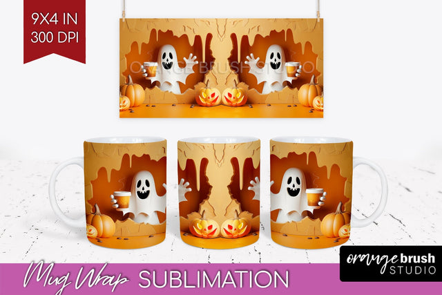 3D Halloween Mug Wrap - Spooky 15 oz Mug Sublimation Sublimation OrangeBrushStudio 