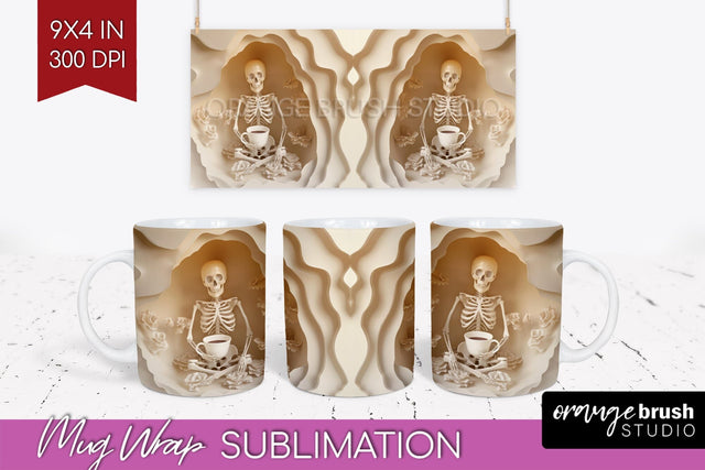 3D Halloween Mug Wrap - Spooky 15 oz Mug Sublimation Sublimation OrangeBrushStudio 