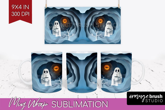 3D Halloween Mug Wrap - Spooky 15 oz Mug Sublimation Sublimation OrangeBrushStudio 