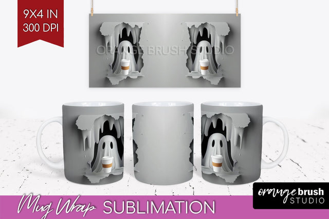 3D Halloween Mug Wrap - Spooky 15 oz Mug Sublimation Sublimation OrangeBrushStudio 