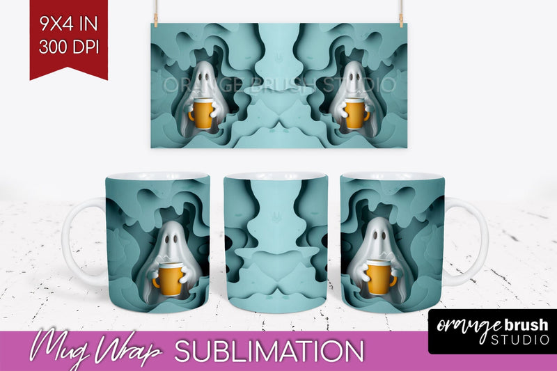 3D Halloween Mug Wrap - Spooky 15 oz Mug Sublimation Sublimation OrangeBrushStudio 