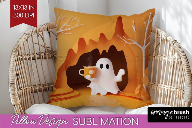 3D Halloween Pillow Sublimation - Spooky Pillow Cover PNG Sublimation OrangeBrushStudio 
