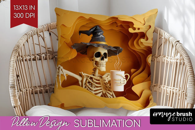 3D Halloween Pillow Sublimation - Spooky Pillow Cover PNG Sublimation OrangeBrushStudio 