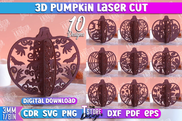 3D Halloween Pumpkin Bundle | Haunter House | Halloween Décor | Wooden Ornament | CNC Files SVG The T Store Design 