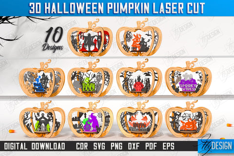 3D Halloween Pumpkin Laser Cut Bundle | Halloween Decorations | Seasonal Home Décor | CNC Files SVG Fly Design 