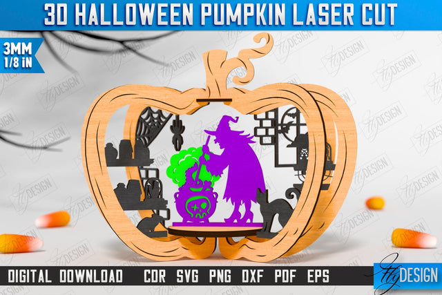 3D Halloween Pumpkin Laser Cut | Halloween Decorations | Seasonal Home Décor | CNC File SVG Fly Design 