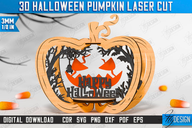 3D Halloween Pumpkin Laser Cut | Halloween Decorations | Seasonal Home Décor | CNC File SVG Fly Design 