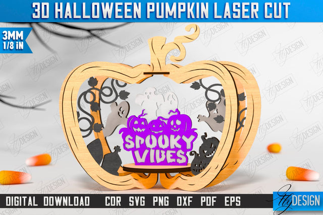 3D Halloween Pumpkin Laser Cut | Halloween Decorations | Seasonal Home Décor | CNC File SVG Fly Design 