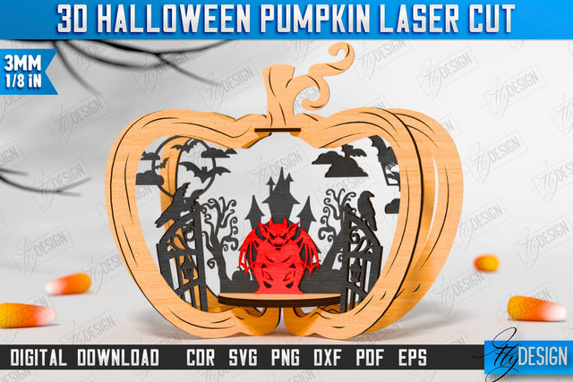 3D Halloween Pumpkin Laser Cut | Halloween Decorations | Seasonal Home Décor | CNC File SVG Fly Design 