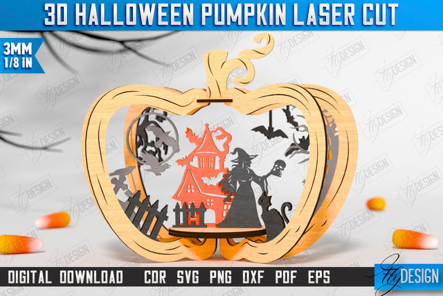 3D Halloween Pumpkin Laser Cut | Halloween Decorations | Seasonal Home Décor | CNC File SVG Fly Design 