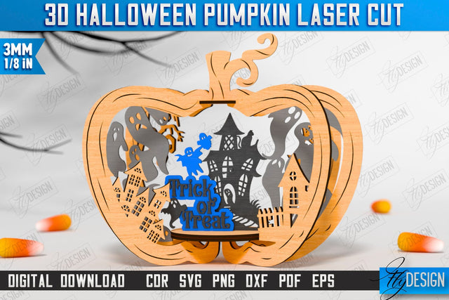 3D Halloween Pumpkin Laser Cut | Halloween Decorations | Seasonal Home Décor | CNC File SVG Fly Design 