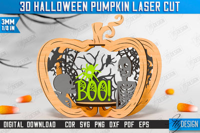 3D Halloween Pumpkin Laser Cut | Halloween Decorations | Seasonal Home Décor | CNC File SVG Fly Design 