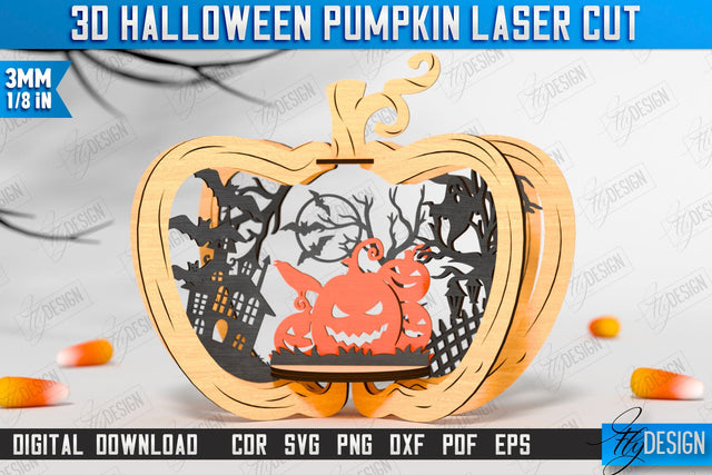 3D Halloween Pumpkin Laser Cut | Halloween Decorations | Seasonal Home Décor | CNC File SVG Fly Design 