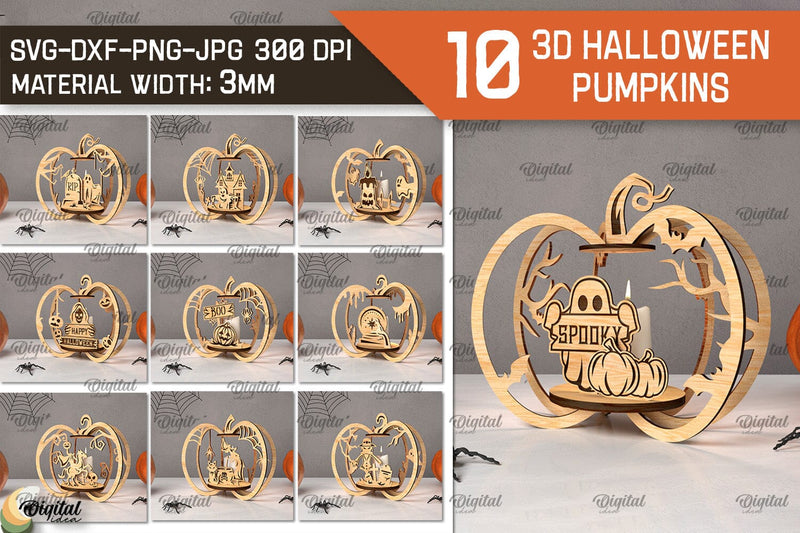 3D Halloween Pumpkins Laser Cut Bundle. Halloween Decor SVG SVG Evgenyia Guschina 