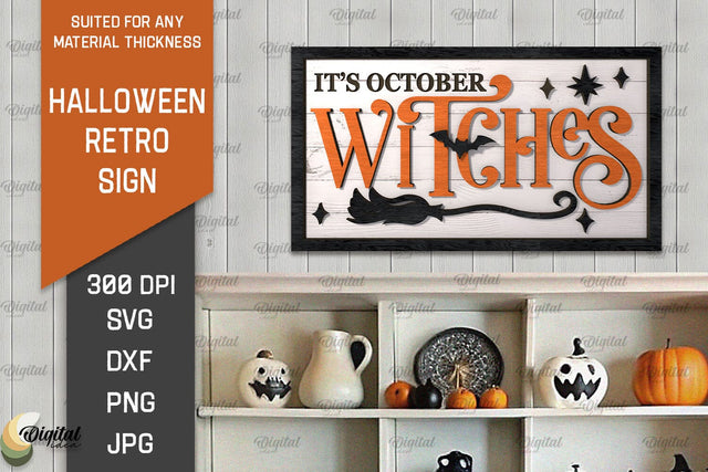 3D Halloween Retro Sign Laser Cut. Spooky wall decor SVG SVG Evgenyia Guschina 