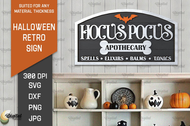 3D Halloween Retro Sign Laser Cut. Spooky wall decor SVG SVG Evgenyia Guschina 