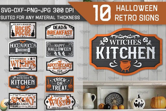 3D Halloween Retro Signs Laser Cut Bundle. Spooky wall decor SVG Evgenyia Guschina 