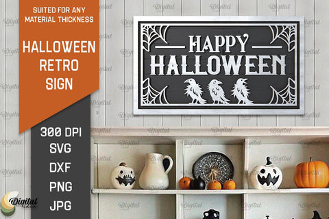 3D Halloween Retro Signs Laser Cut Bundle. Spooky wall decor SVG Evgenyia Guschina 