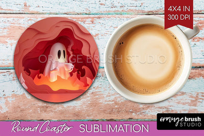 3D Halloween Round Coaster - Spooky Coaster Sublimation Sublimation OrangeBrushStudio 