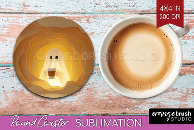 3D Halloween Round Coaster - Spooky Coaster Sublimation Sublimation OrangeBrushStudio 