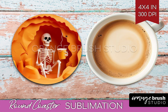3D Halloween Round Coaster - Spooky Coaster Sublimation Sublimation OrangeBrushStudio 